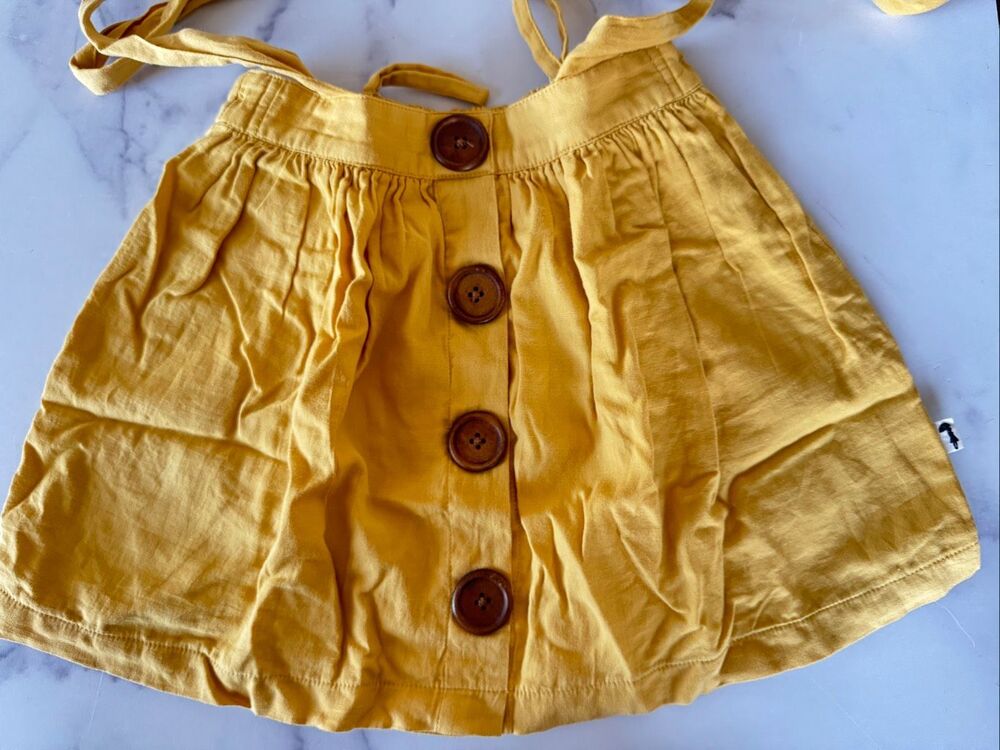 Lacey Lane girls 5 year  skirt suspenders mustard yellow summer pull on 100% cot